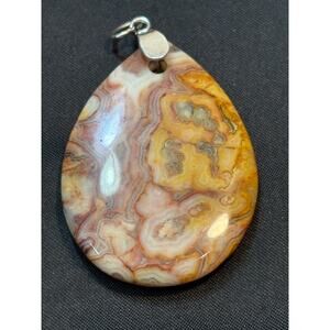 Mexican Crazy Lace Agate Teardrop Pendant .925 Sterling Silver Bail